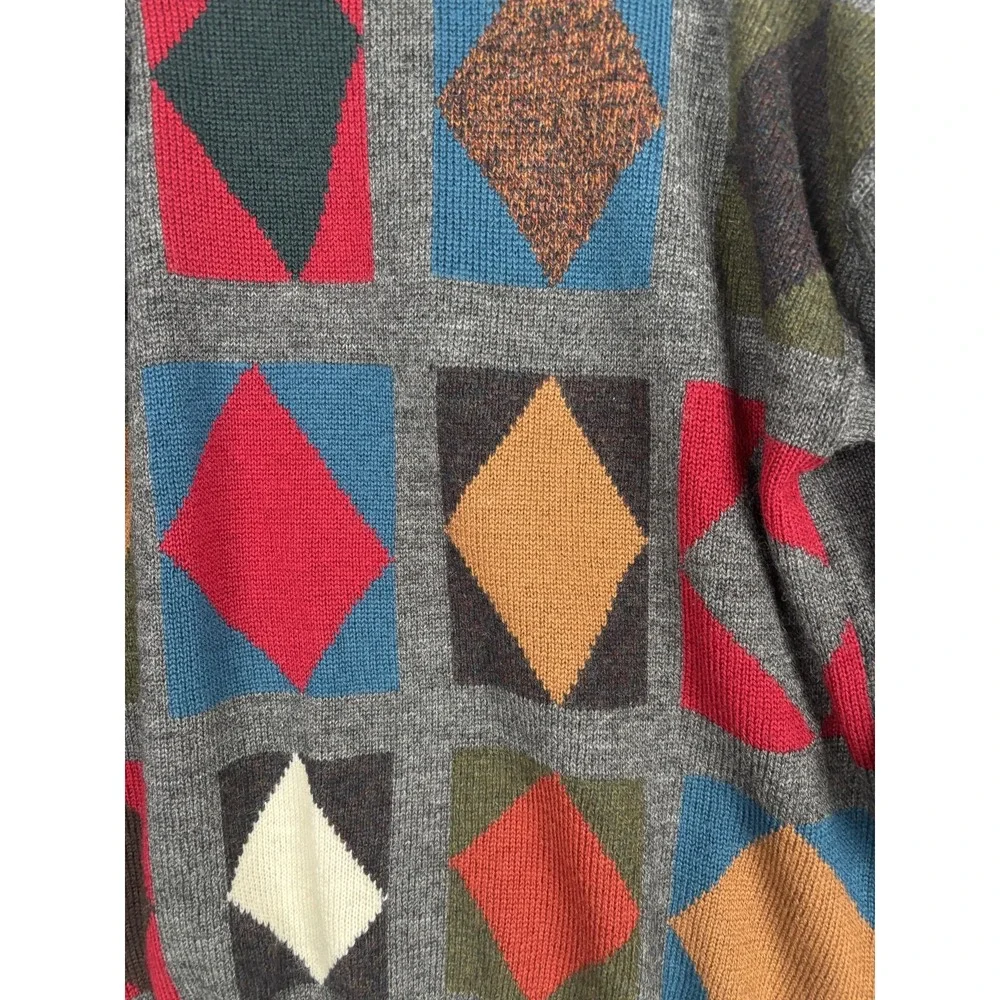 Vintage Morris & Porter Sweater Mens Medium Multicolor Argyle Wool Crewneck 80s